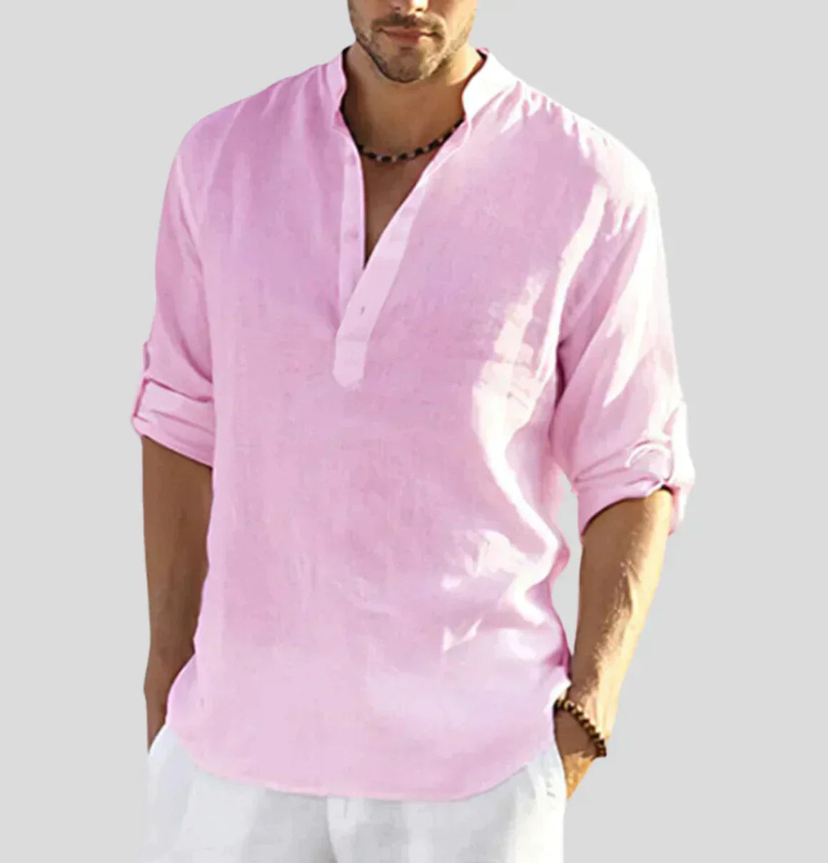 Herren Henley-Stil Leinenhemd | Langarm