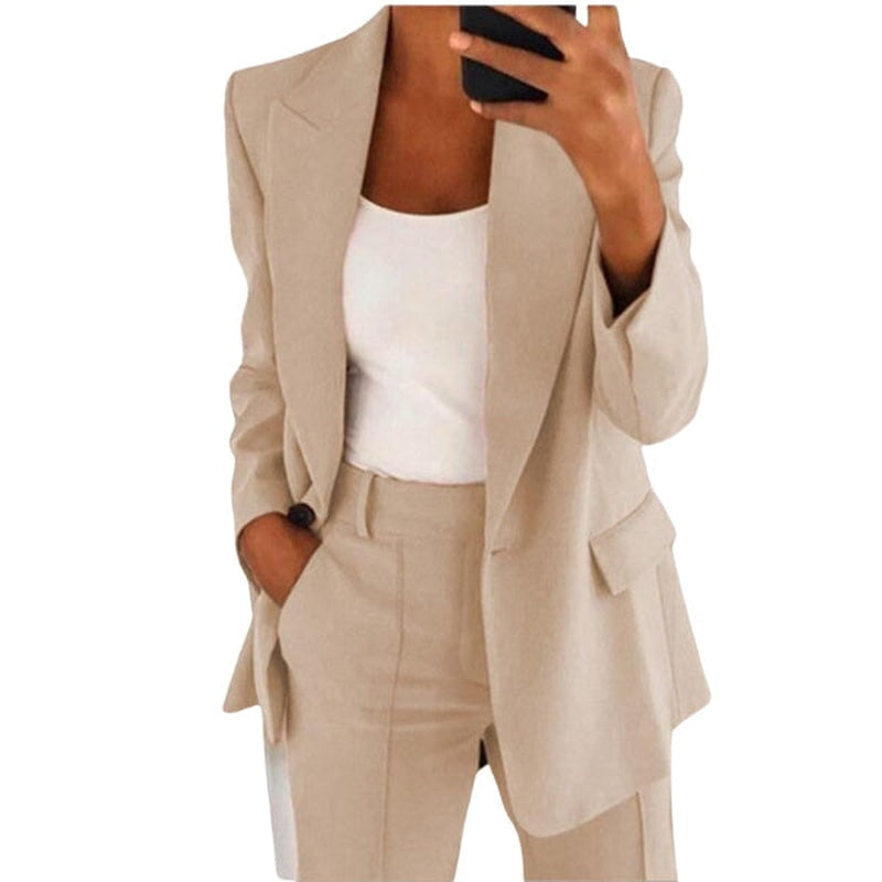 Damen Zweiteiliger Business Hosenanzug | Langärmliger Blazer und Hose
