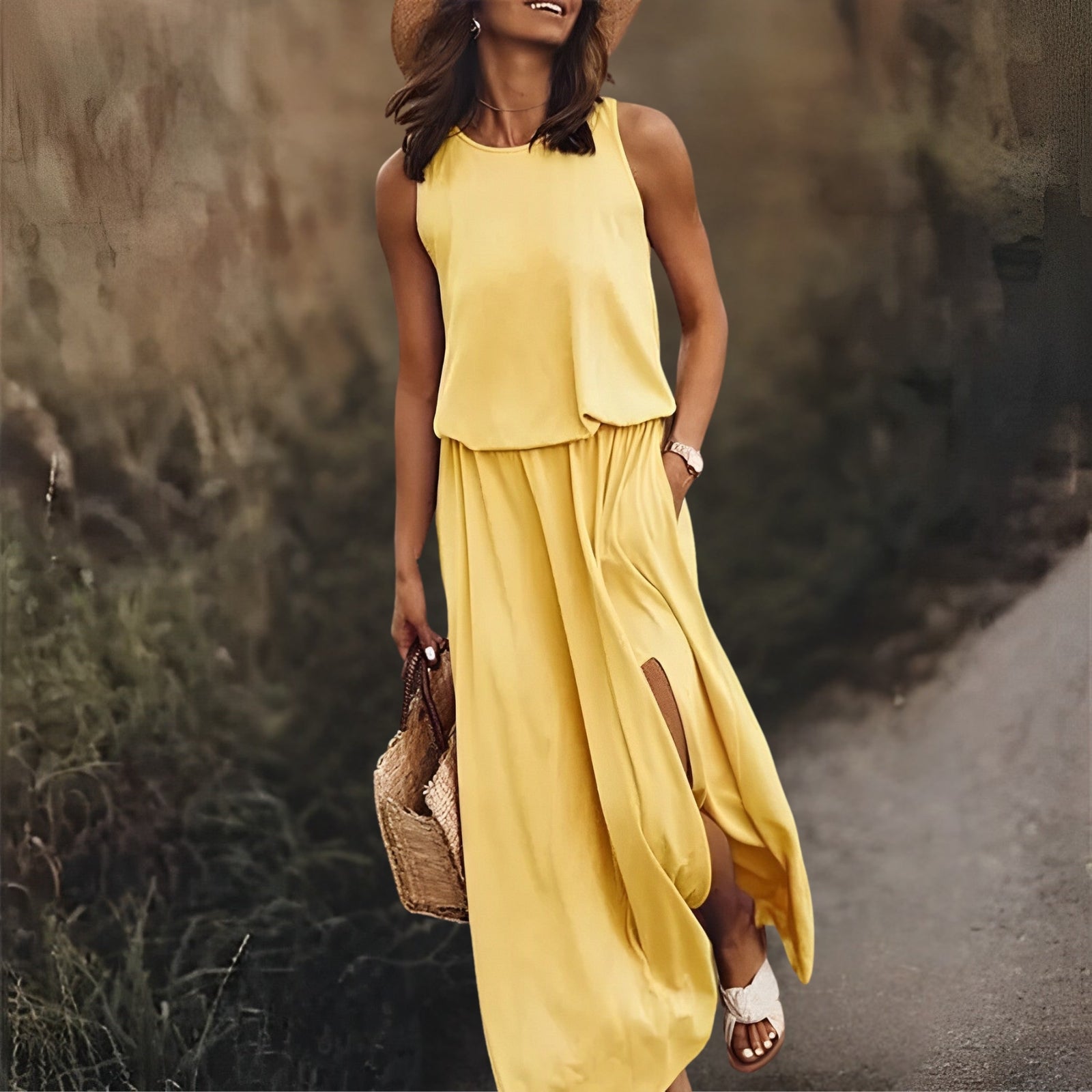 Damen Sommerkleid mit Seitenschlitz | Maxi