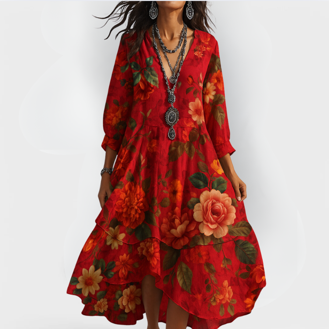 Damen Boho V-Ausschnitt Sommerkleid | Maxi