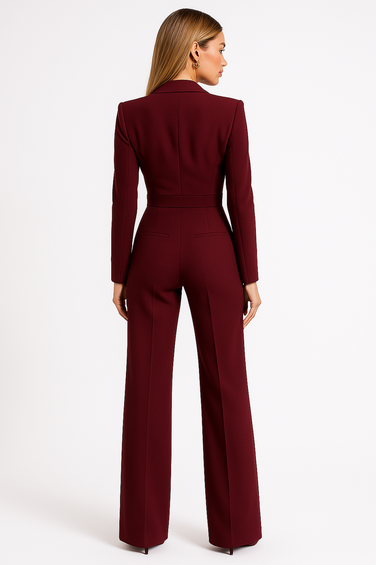 Damen Formell Reverskragen Weitem Bein Jumpsuit | Langärmlig