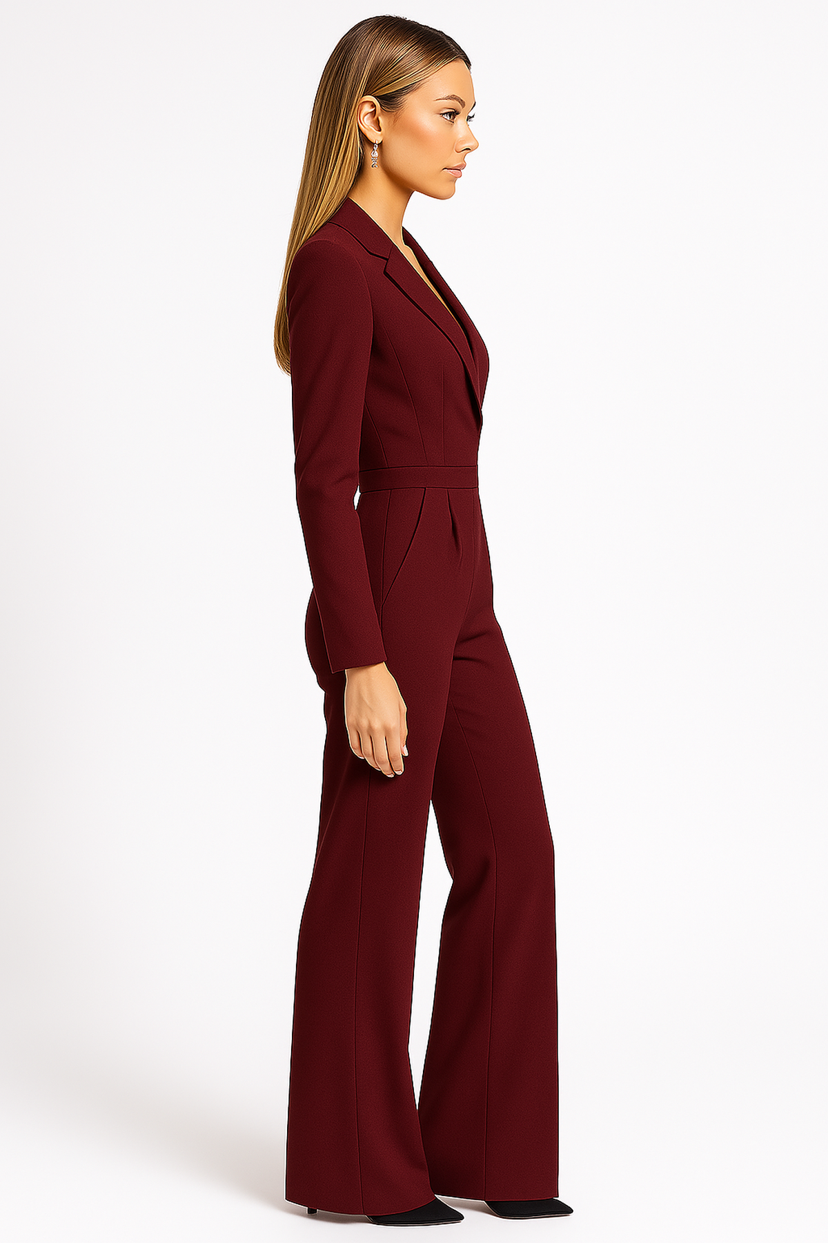 Damen Formell Reverskragen Weitem Bein Jumpsuit | Langärmlig