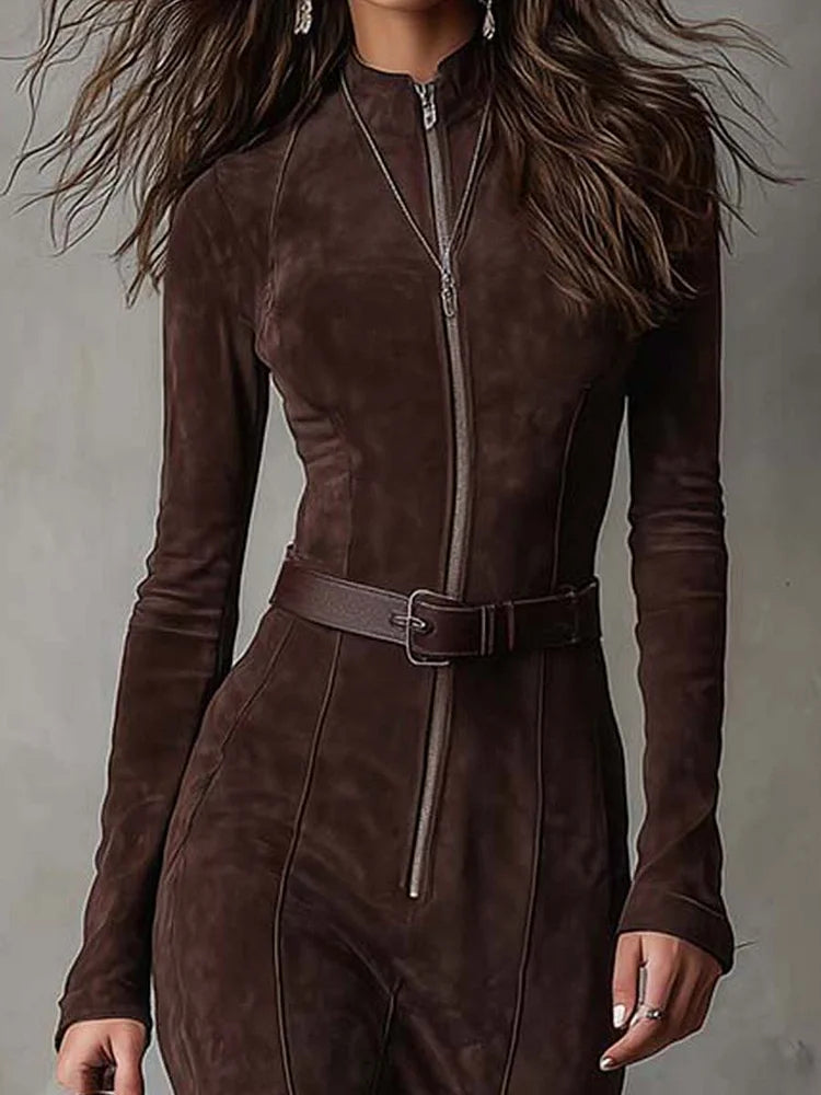 Damen Maxikleid mit Langen Ärmeln Reißverschluss Vorne | Seitenschlitz
