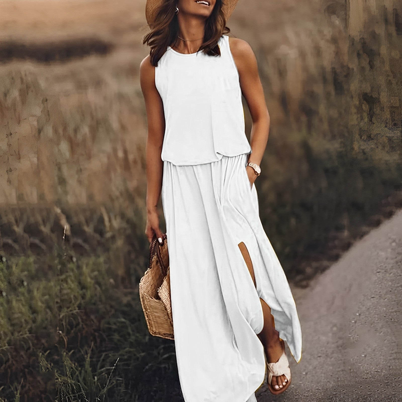 Damen Sommerkleid mit Seitenschlitz | Maxi