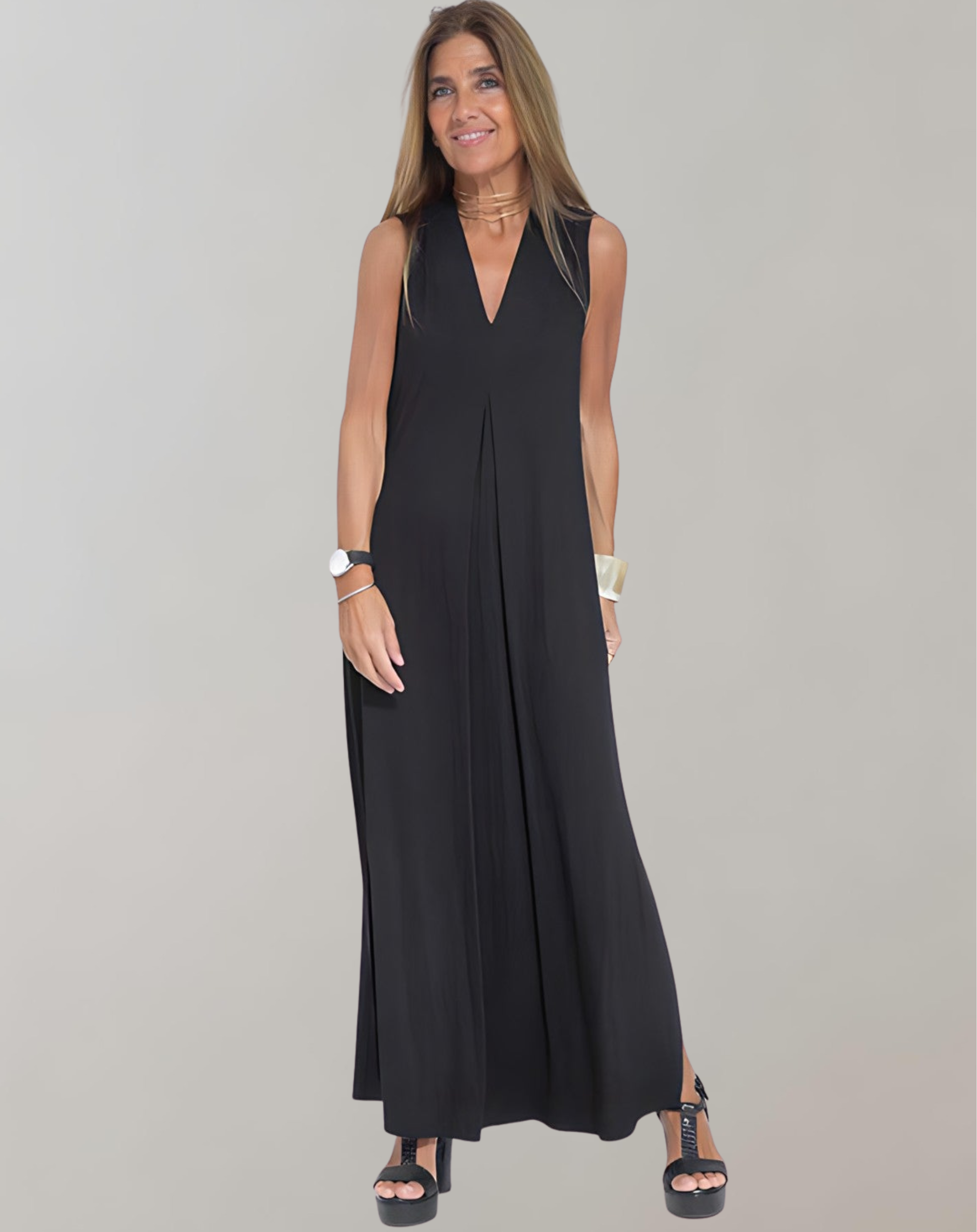Damen Ärmelloses V-Ausschnitt Maxikleid | Sommer