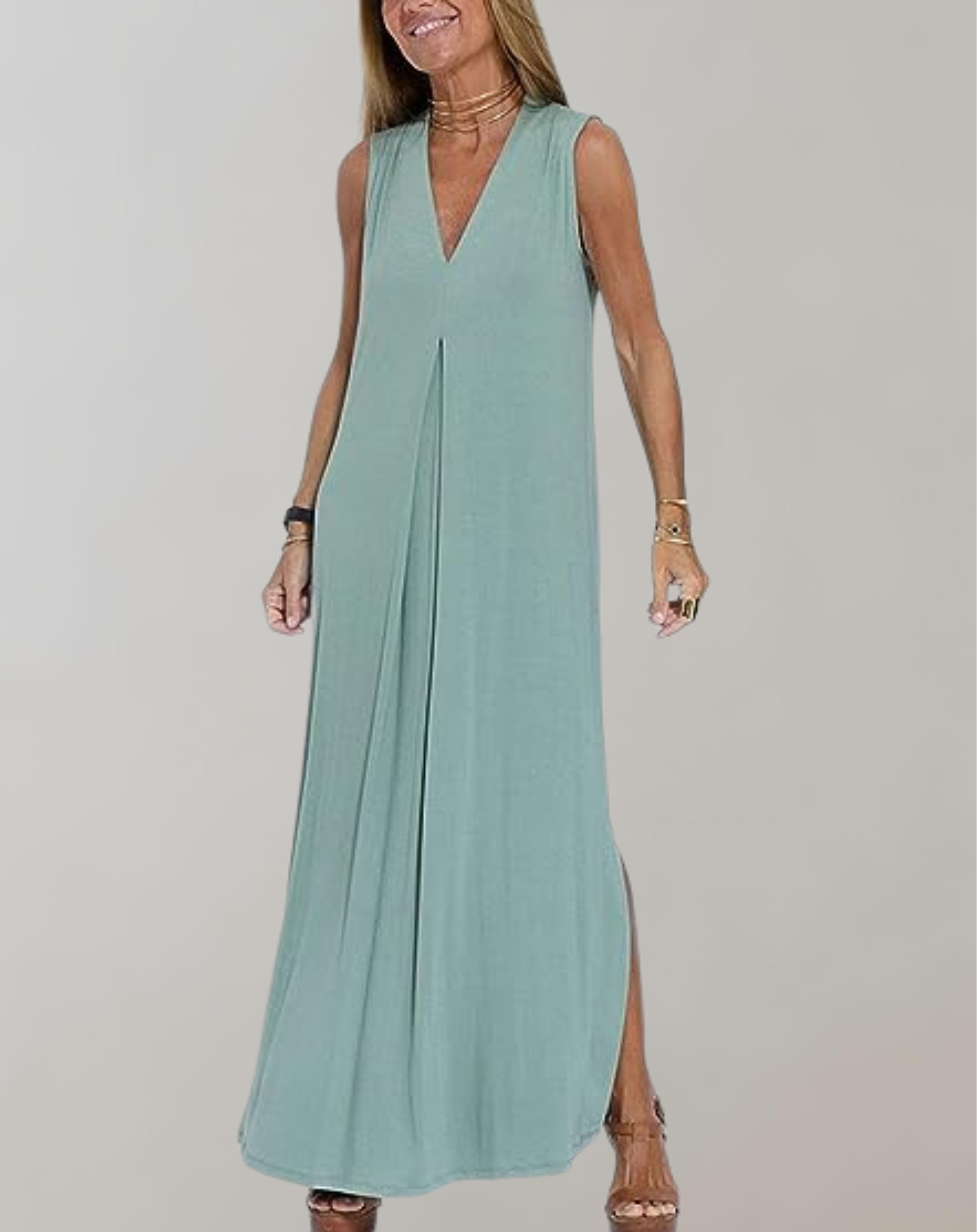 Damen Ärmelloses V-Ausschnitt Maxikleid | Sommer