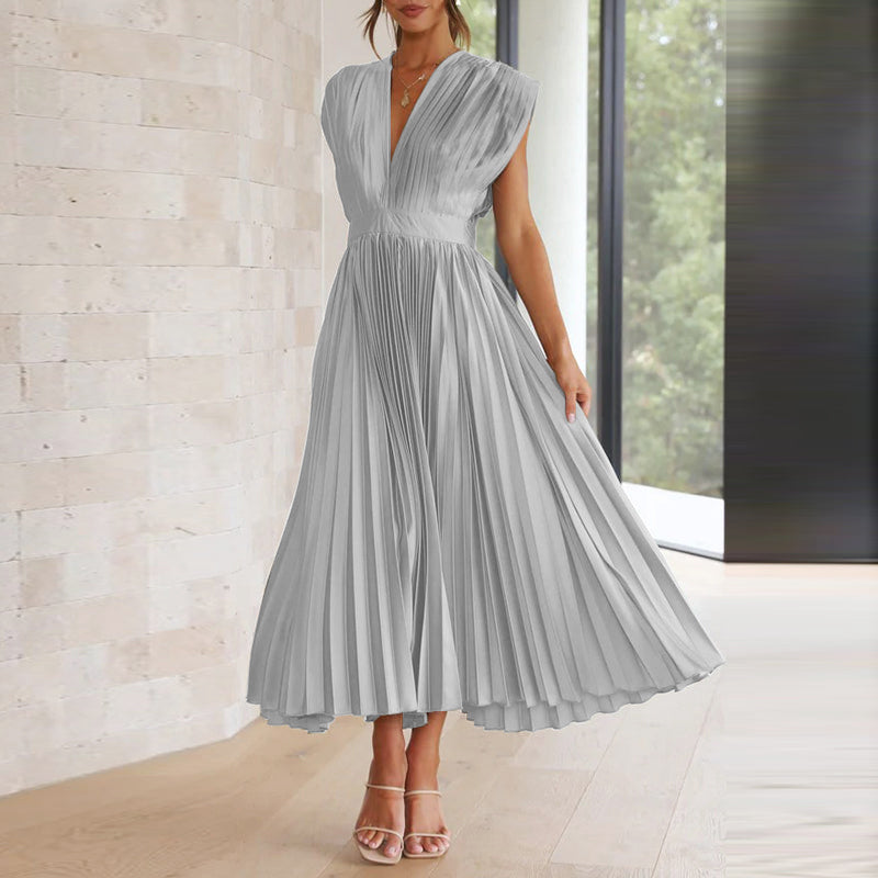 Damen Plissiertes V-Ausschnitt Hochzeitsgastkleid | Midi