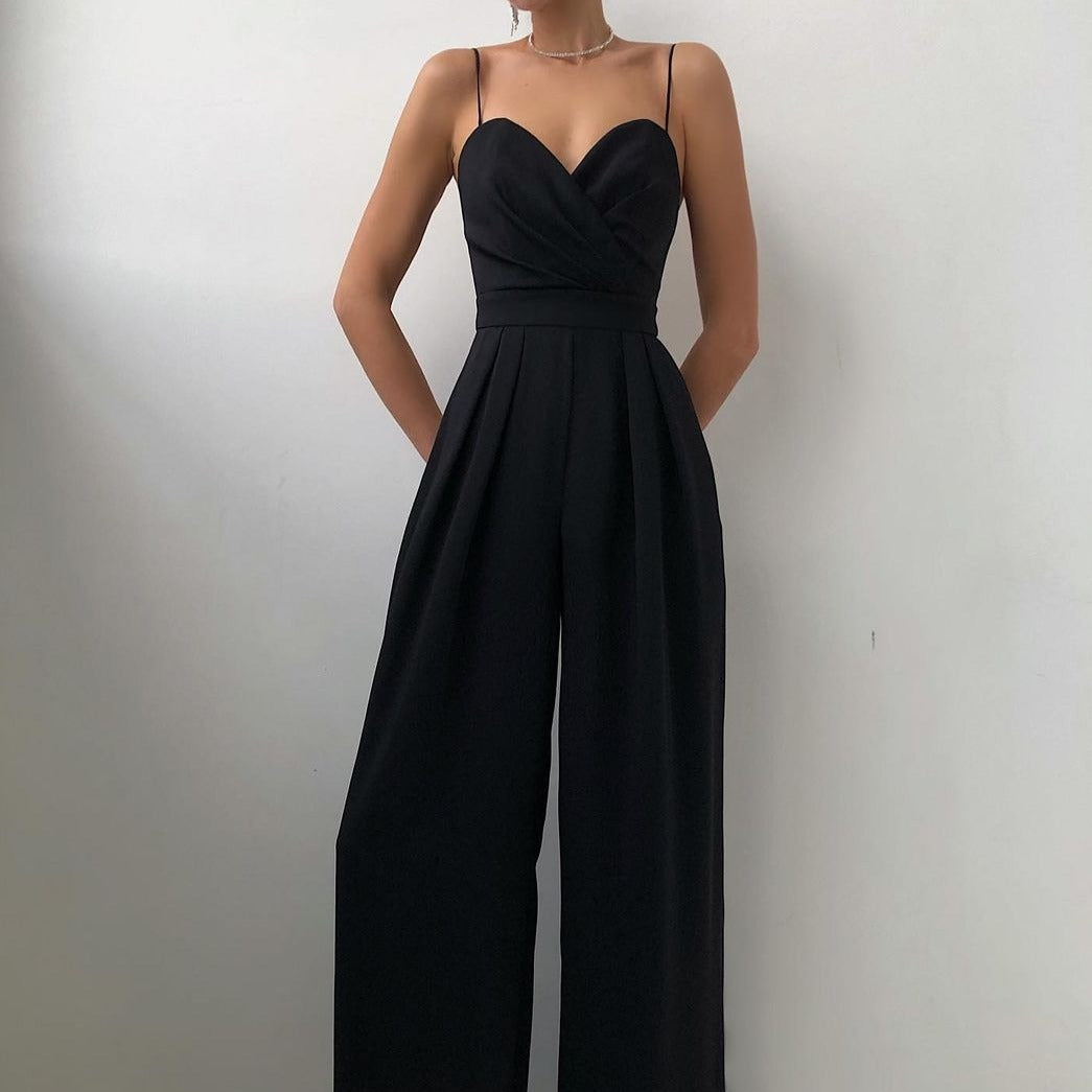 Damen Falten Weitem Bein Jumpsuit | Spaghettiträger