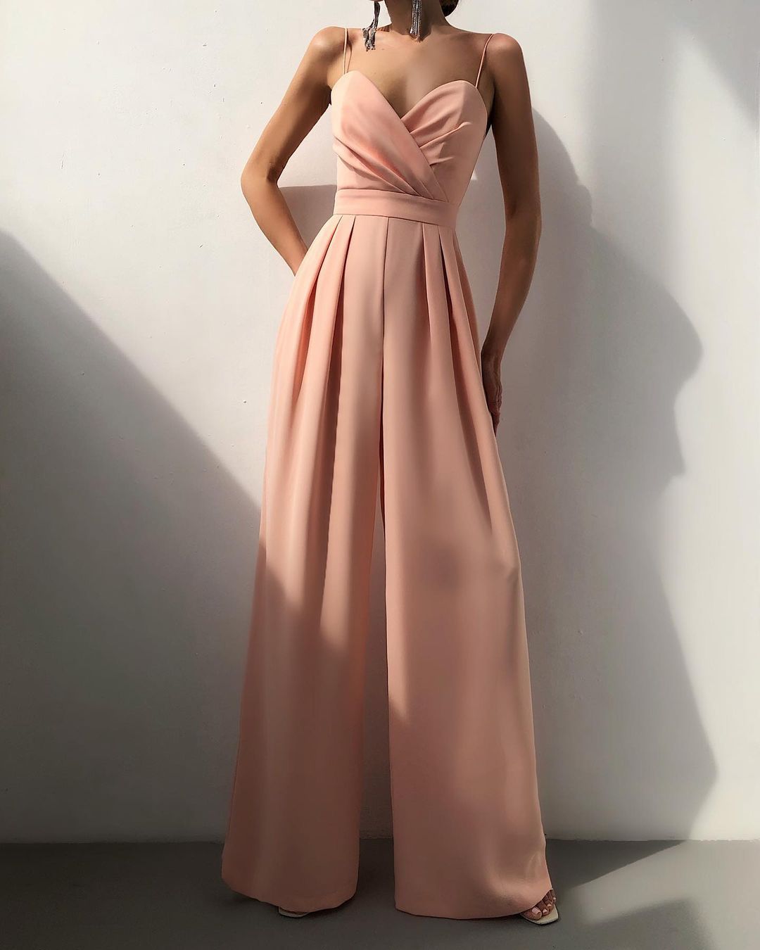 Damen Falten Weitem Bein Jumpsuit | Spaghettiträger