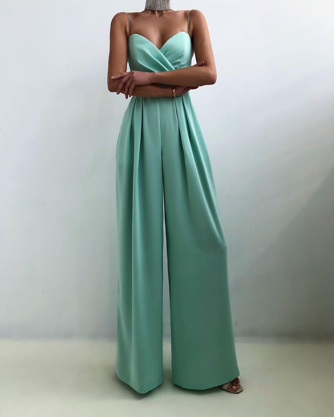 Damen Falten Weitem Bein Jumpsuit | Spaghettiträger