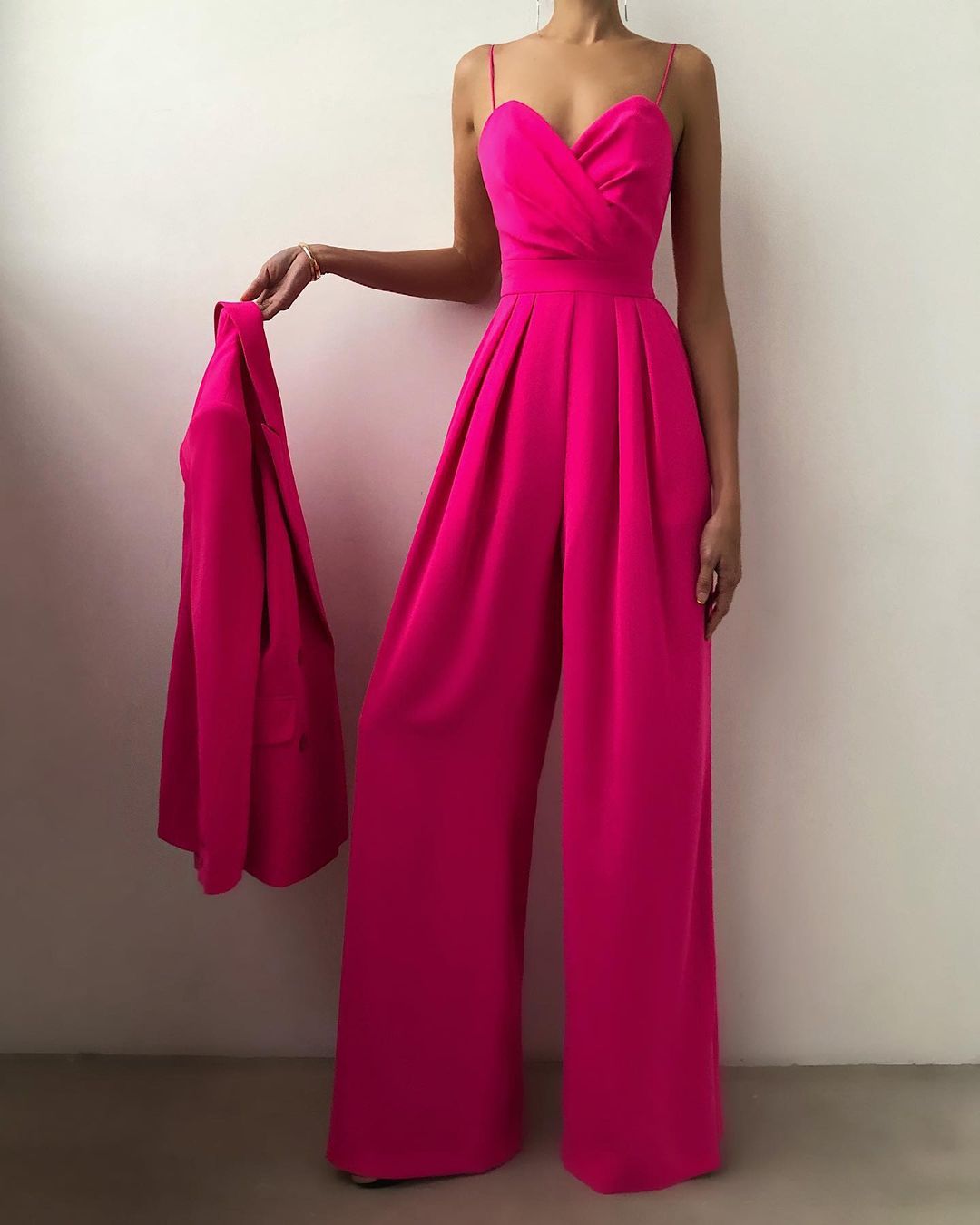 Damen Falten Weitem Bein Jumpsuit | Spaghettiträger