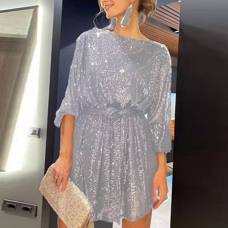 Damen Mini Festliches Kleid | Langarm