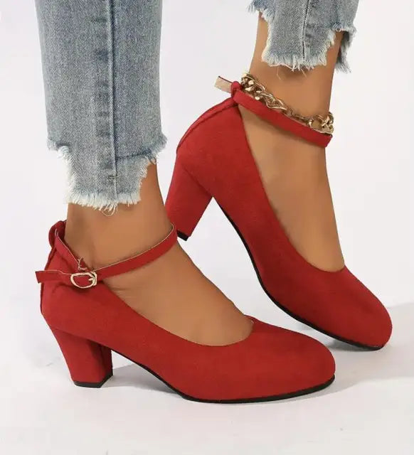 Damen Knöchelriemen Mary-Jane-Schuhe | mit Klobigen Absätzen