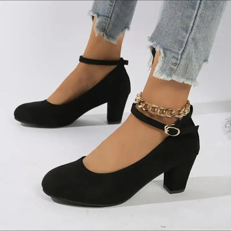 Damen Knöchelriemen Mary-Jane-Schuhe | mit Klobigen Absätzen