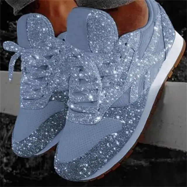 Damen Lässige Glitzer-Sneaker | Schnürverschluss