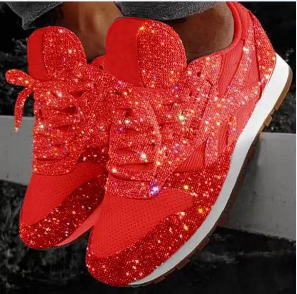 Damen Lässige Glitzer-Sneaker | Schnürverschluss