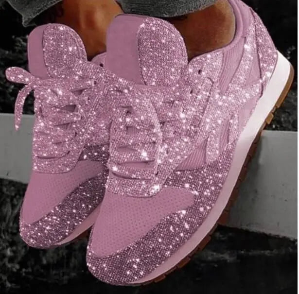 Damen Lässige Glitzer-Sneaker | Schnürverschluss