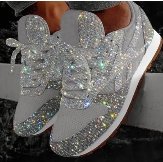 Damen Lässige Glitzer-Sneaker | Schnürverschluss