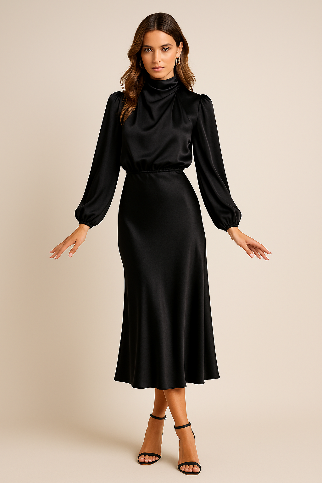 Damen Abend Midi Kleid | Langärmlig