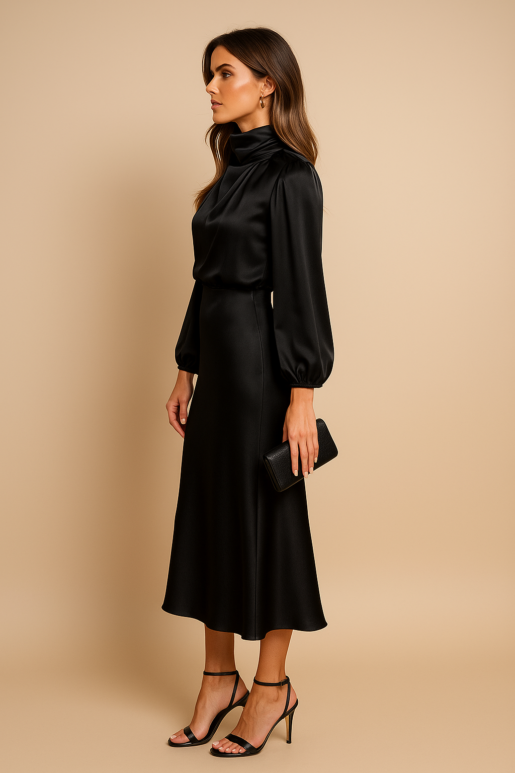Damen Abend Midi Kleid | Langärmlig