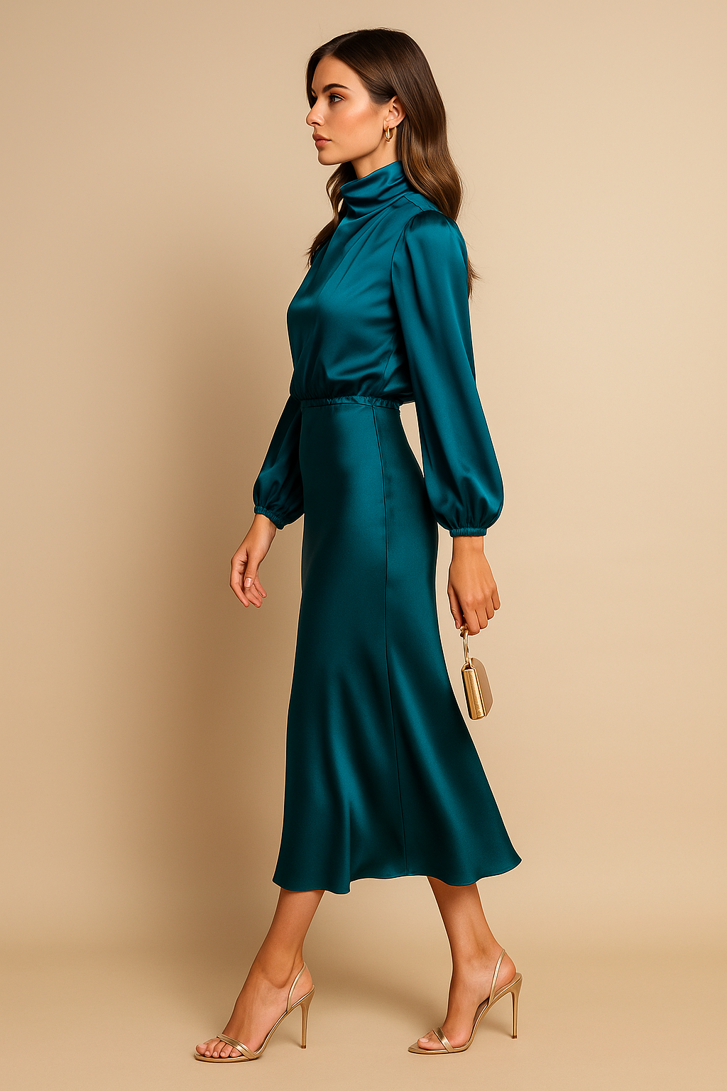 Damen Abend Midi Kleid | Langärmlig