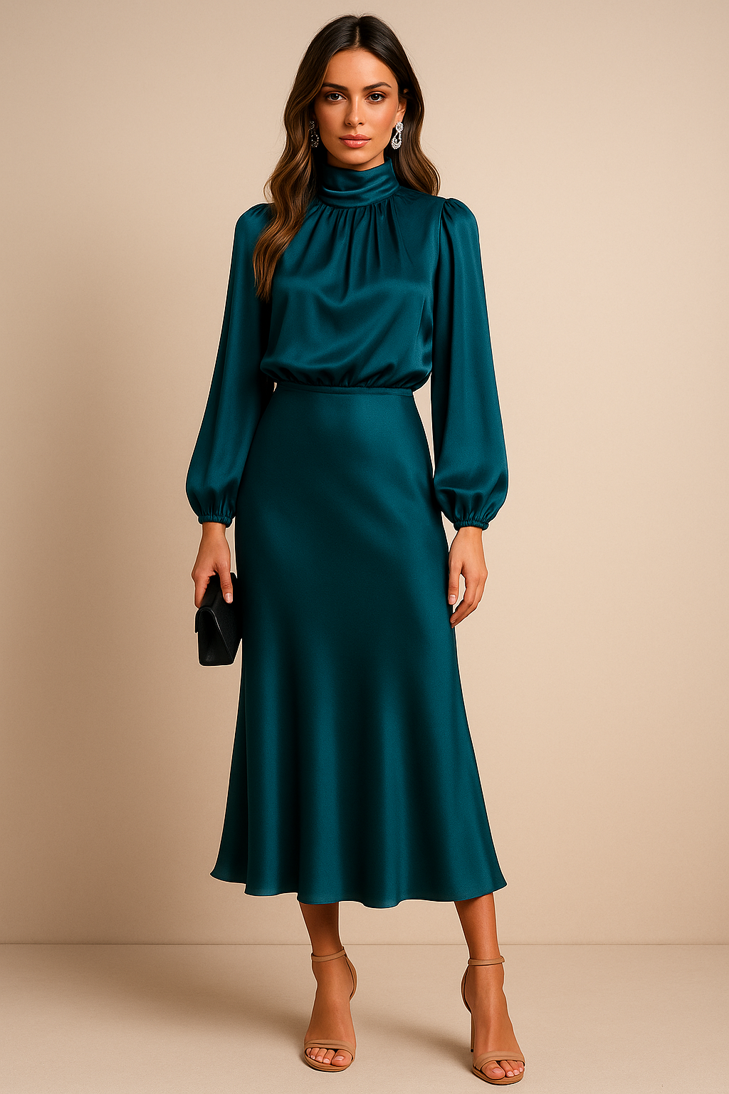 Damen Abend Midi Kleid | Langärmlig
