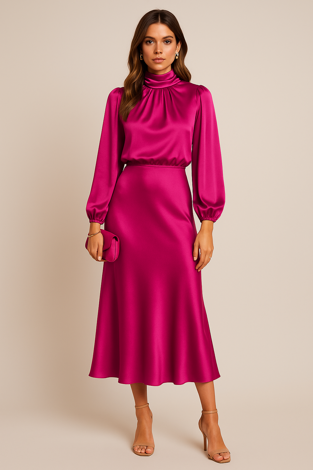 Damen Abend Midi Kleid | Langärmlig