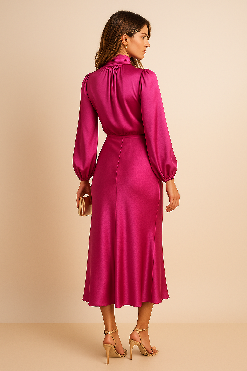 Damen Abend Midi Kleid | Langärmlig