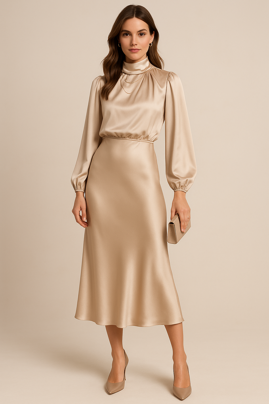 Damen Abend Midi Kleid | Langärmlig