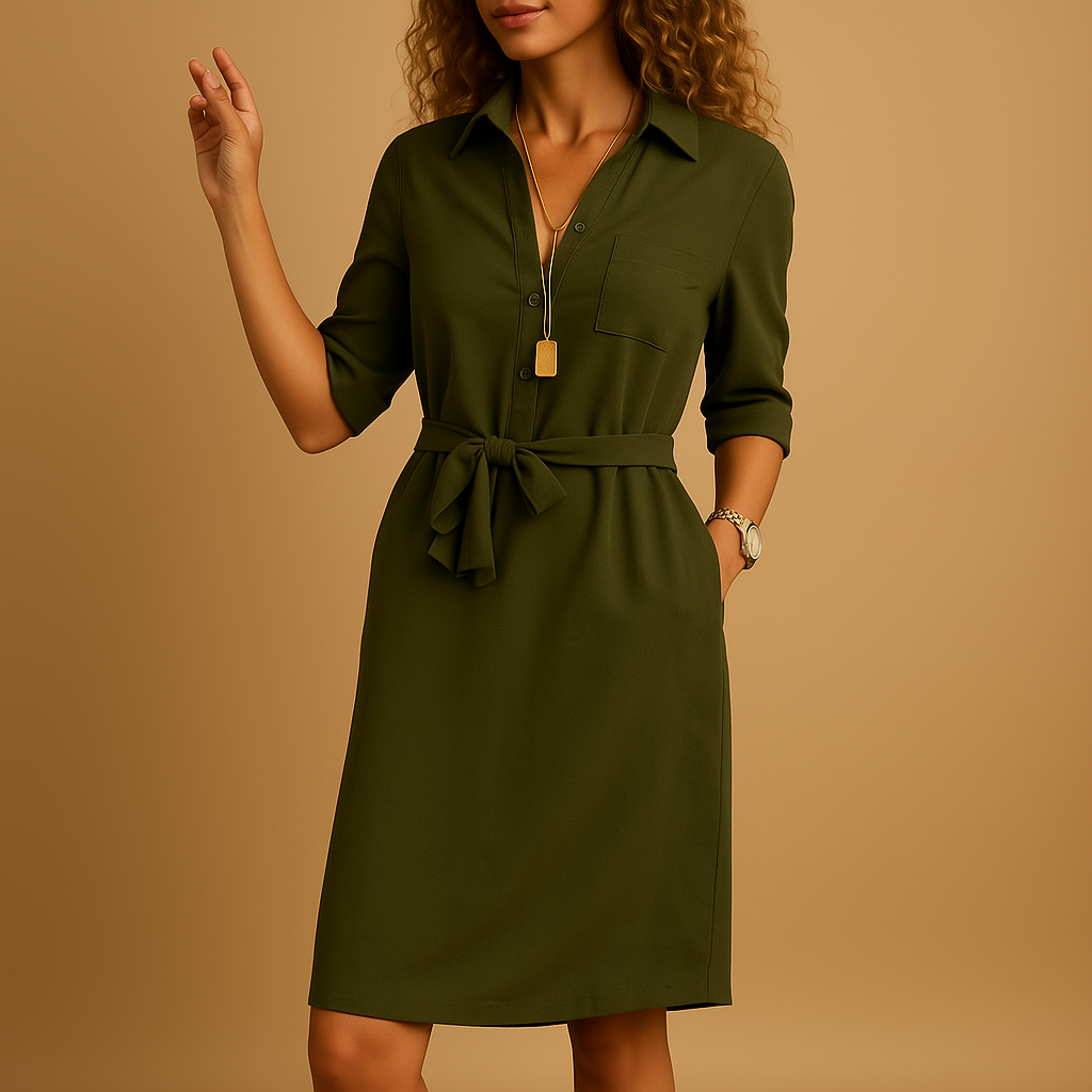 Damen Midi Blusenkleid | mit Bindegürtel