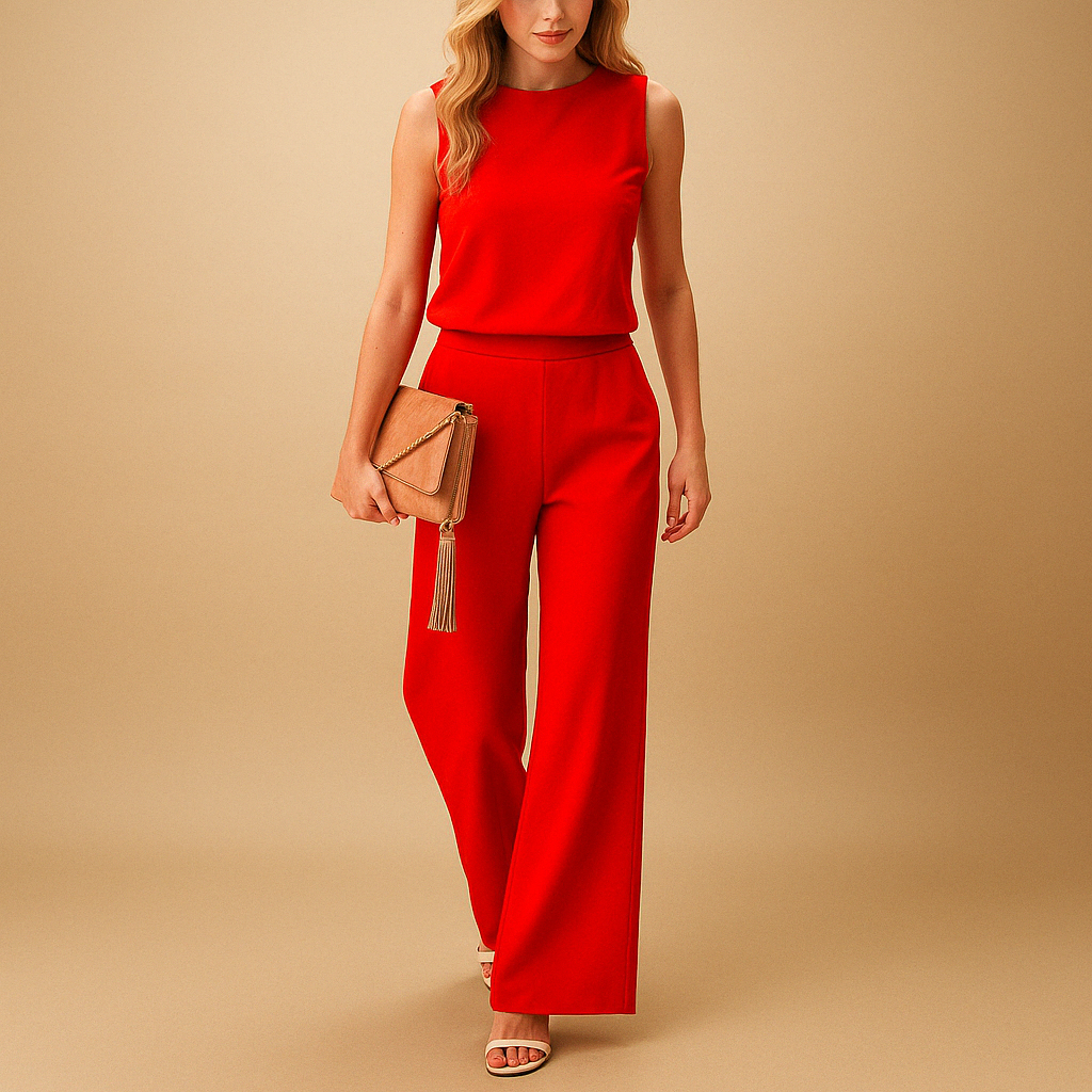 Damen Lässig Ärmelloser Jumpsuit | Rundhalsausschnitt