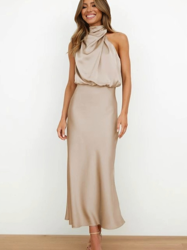 Damen Neckholder Ärmellos Abendkleid | Maxi