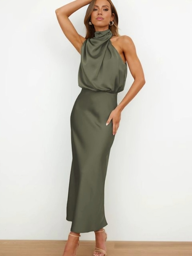 Damen Neckholder Ärmellos Abendkleid | Maxi