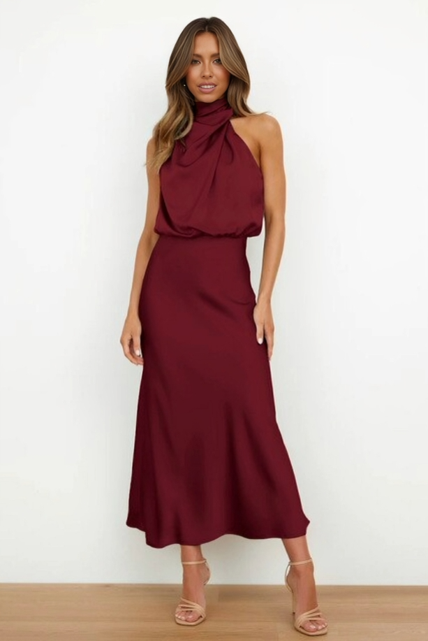 Damen Neckholder Ärmellos Abendkleid | Maxi
