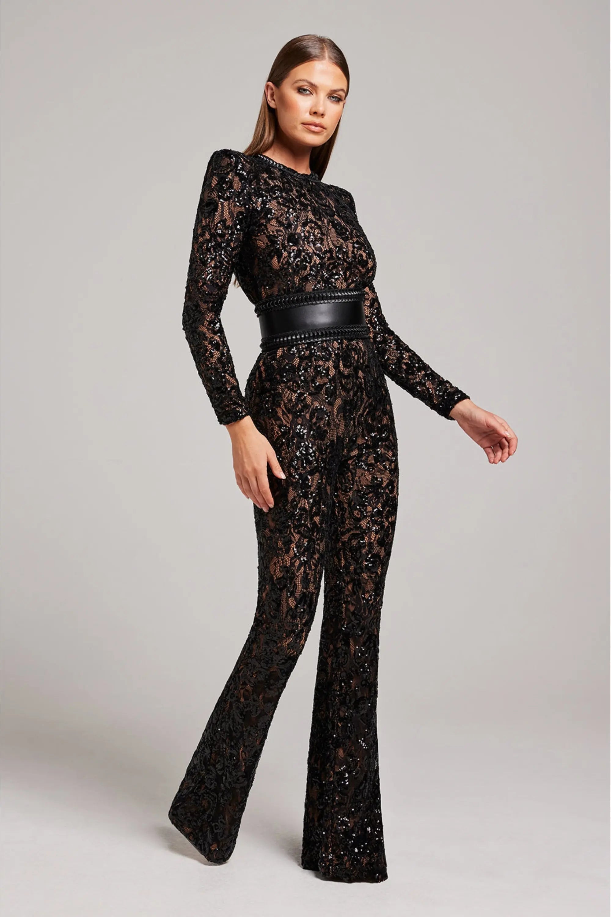 Damen Blumen Jumpsuit mit Ausgestelltem Bein | Langarm