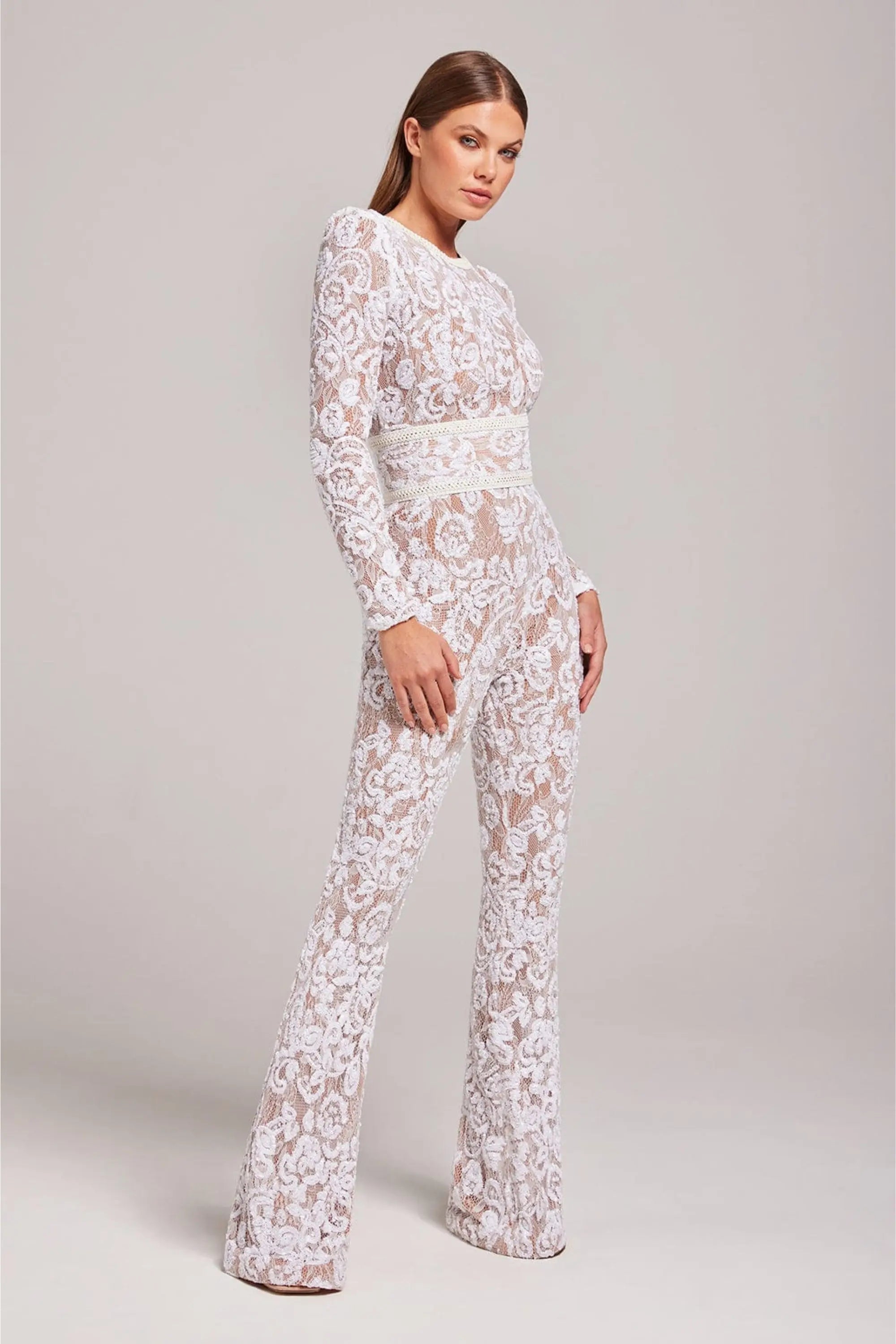 Damen Blumen Jumpsuit mit Ausgestelltem Bein | Langarm