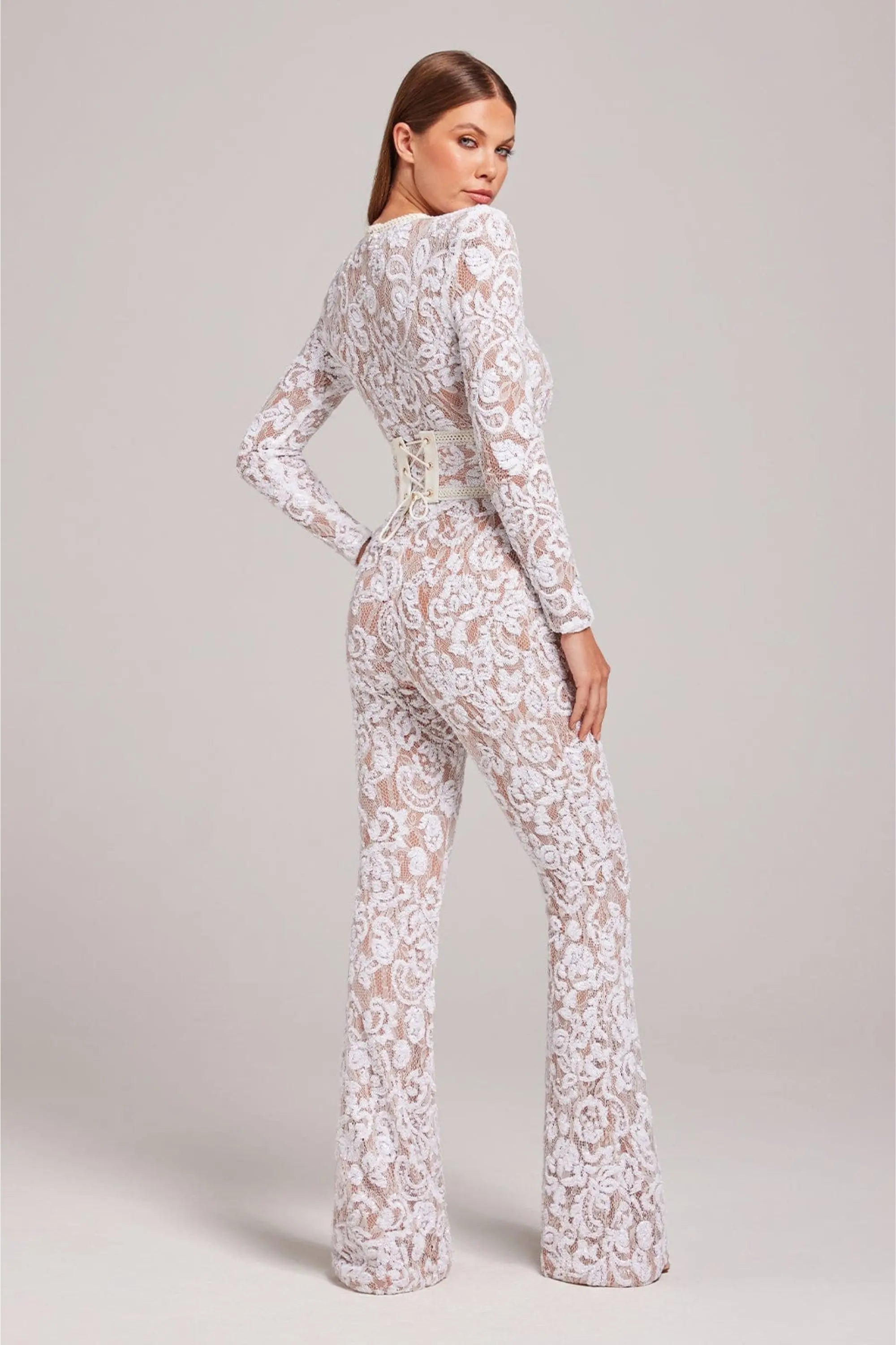 Damen Blumen Jumpsuit mit Ausgestelltem Bein | Langarm