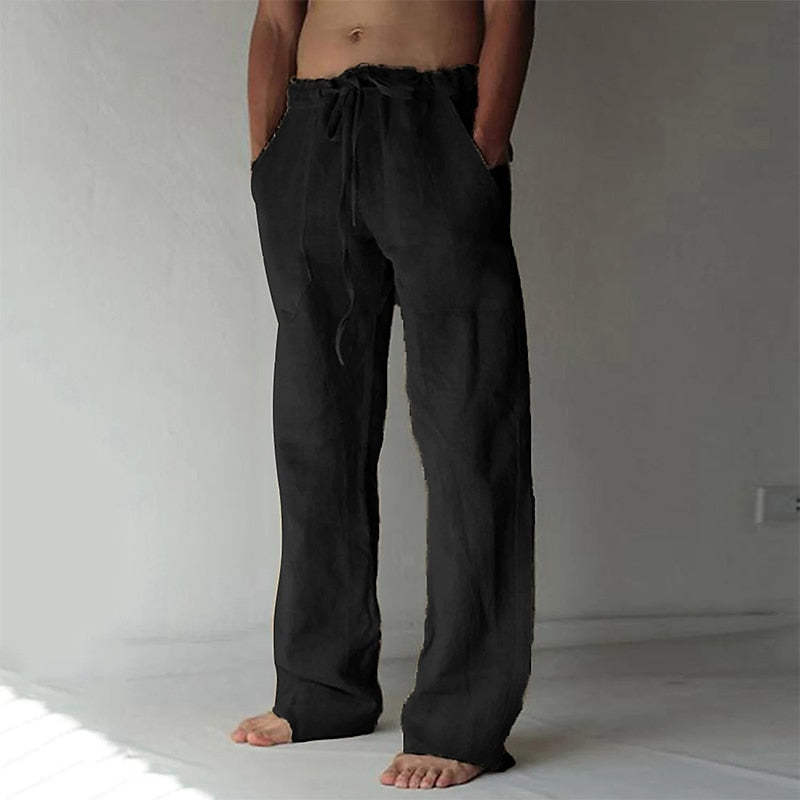 Herren Sommer Lang Leinenhose | mit Kordelzug