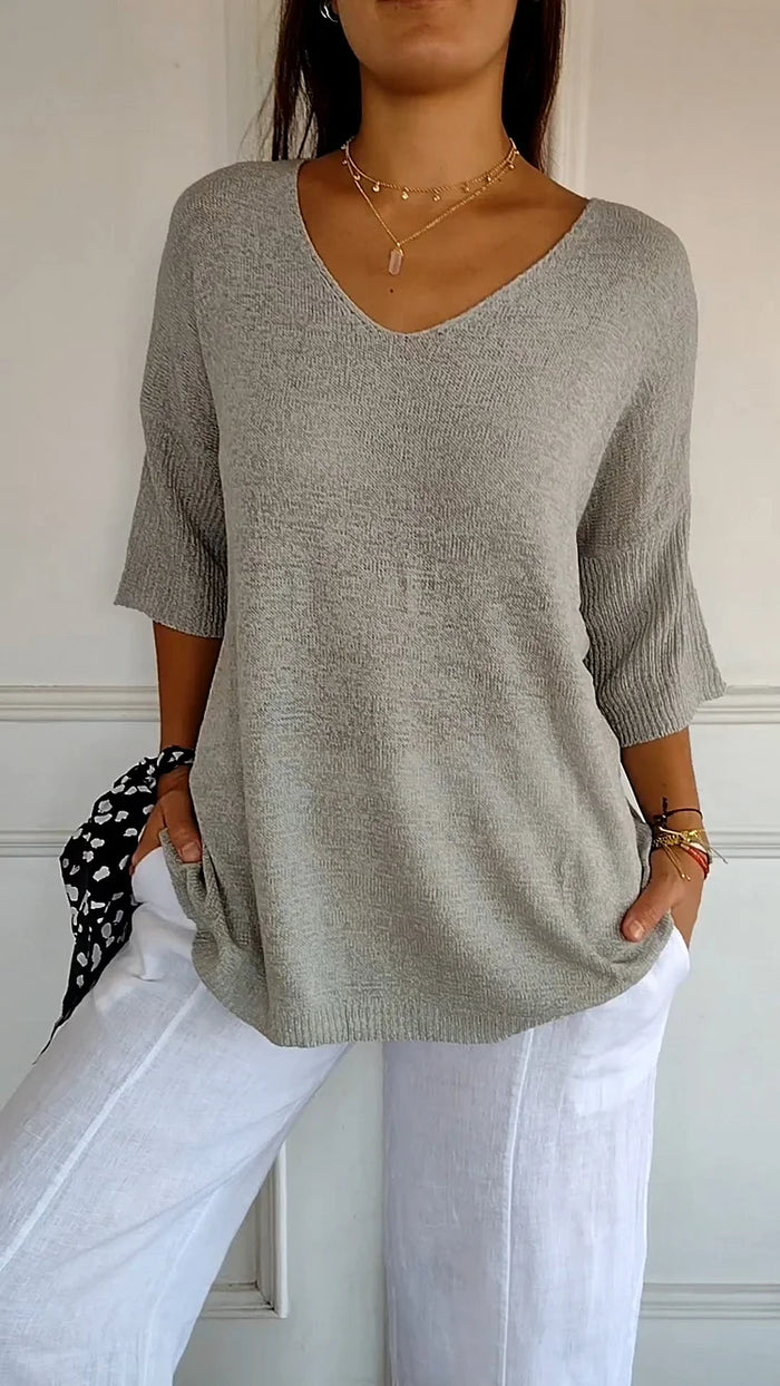 Damen Lässig V-Ausschnitt T-Shirt | 3/4-Ärmel