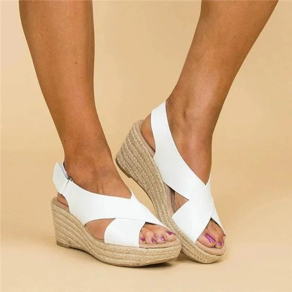 Damen Espadrille Keilabsatz Plateau Sandalen | mit Gekreuzten Riemen