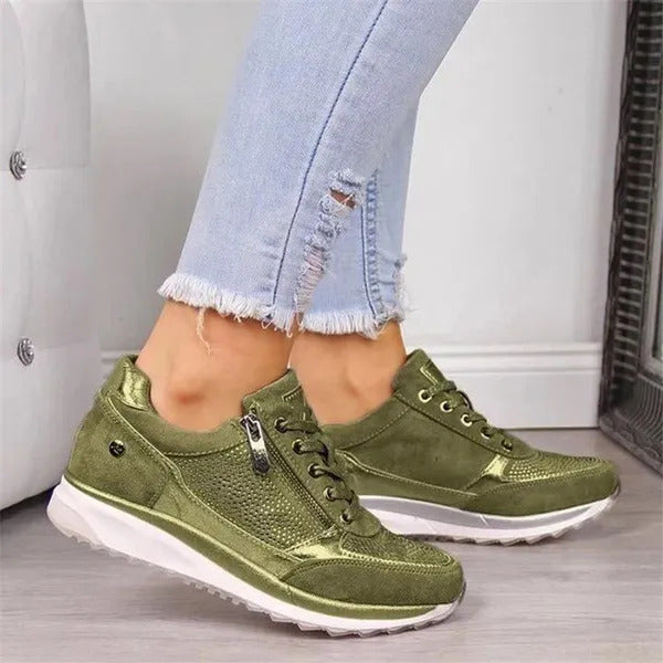 Damen Modisch Plateau Sneaker | Schnür- und Reißverschluss