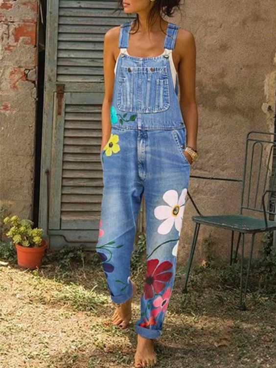 Damen Blumenmuster Overall | Lässig