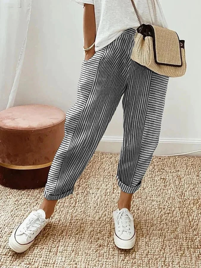 Damen Gestreifte Sommerhose | mit Tasche