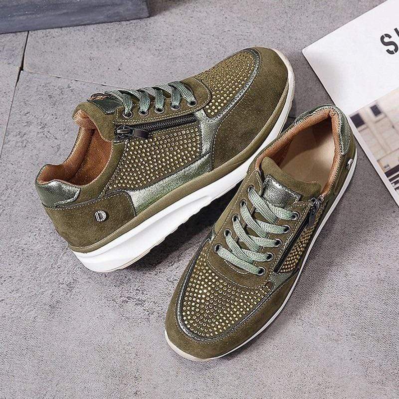 Damen Modische Plateau Sneaker | mit Schnürung und Reißverschluss