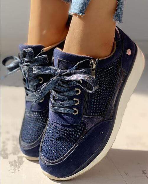 Damen Modische Plateau Sneaker | mit Schnürung und Reißverschluss
