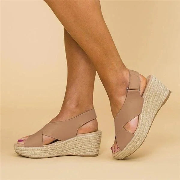 Damen Espadrille Keilabsatz Plateau Sandalen | mit Gekreuzten Riemen
