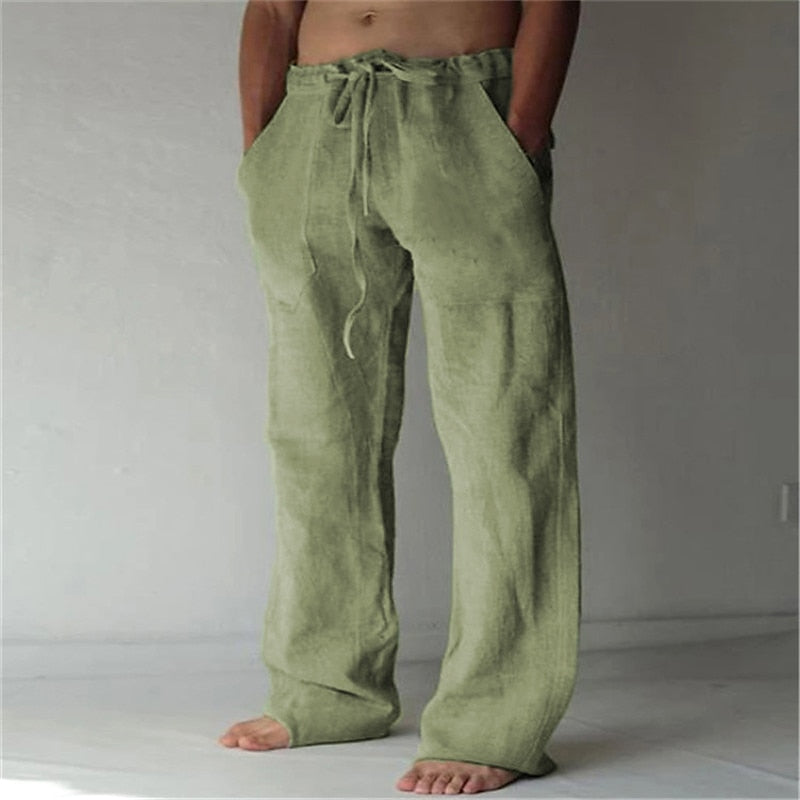 Herren Sommer Lang Leinenhose | mit Kordelzug