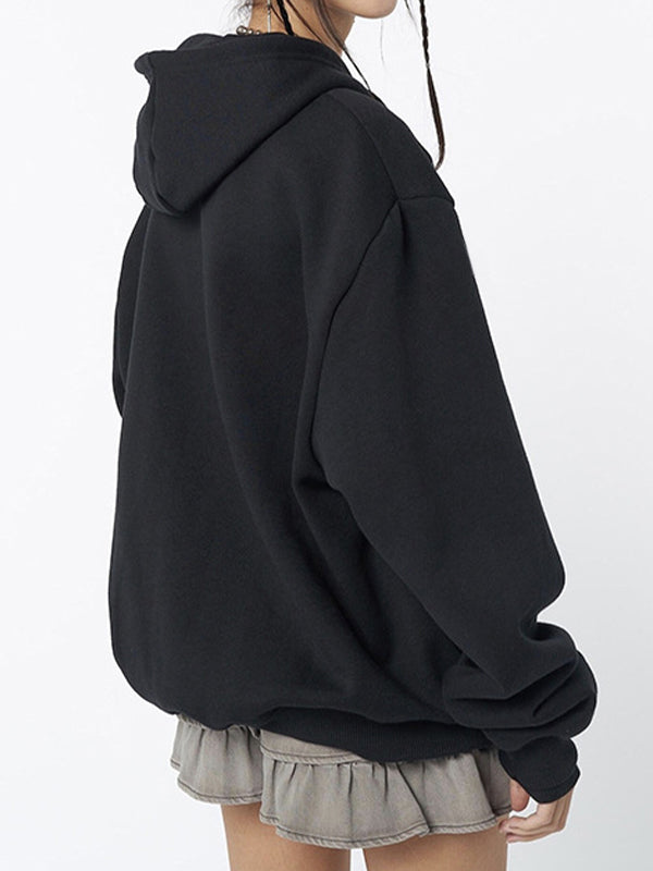 Vintage Schwarzer Oversized Kapuzenpullover mit Skelett Druck