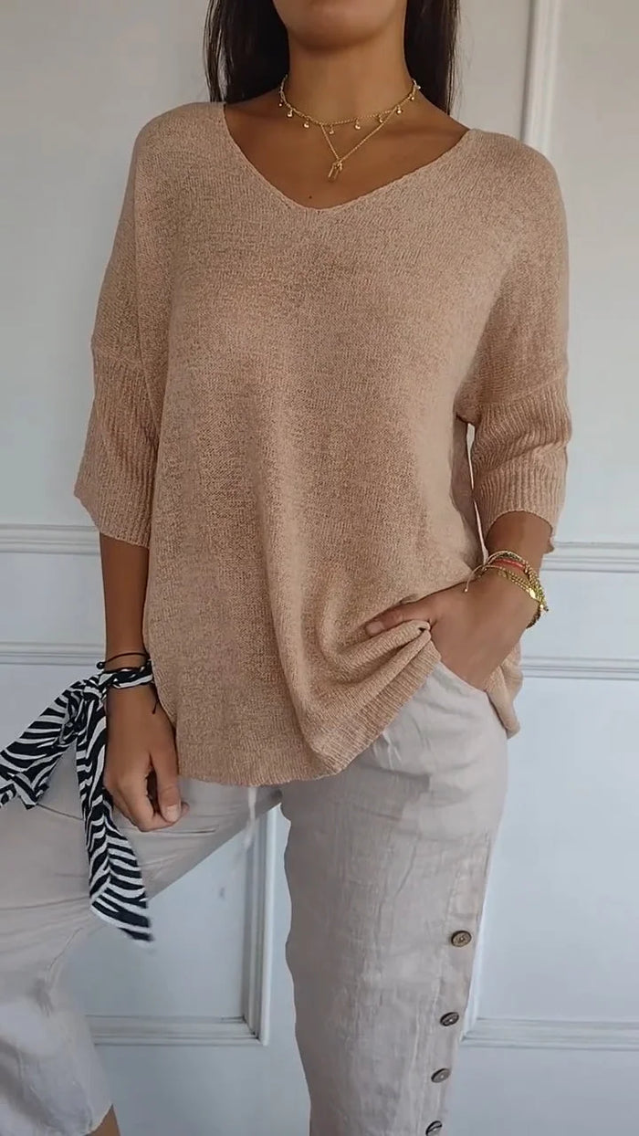 Damen Lässig V-Ausschnitt T-Shirt | 3/4-Ärmel