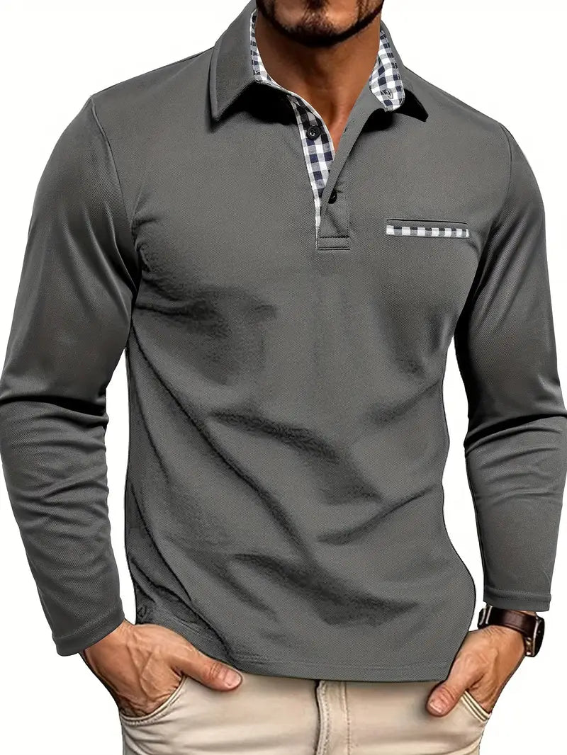 Herren Business Lässig Langen Ärmeln Polo-Shirt | Mit Karomuster